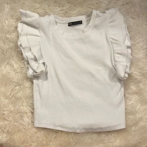 White ruffled zara tank top.